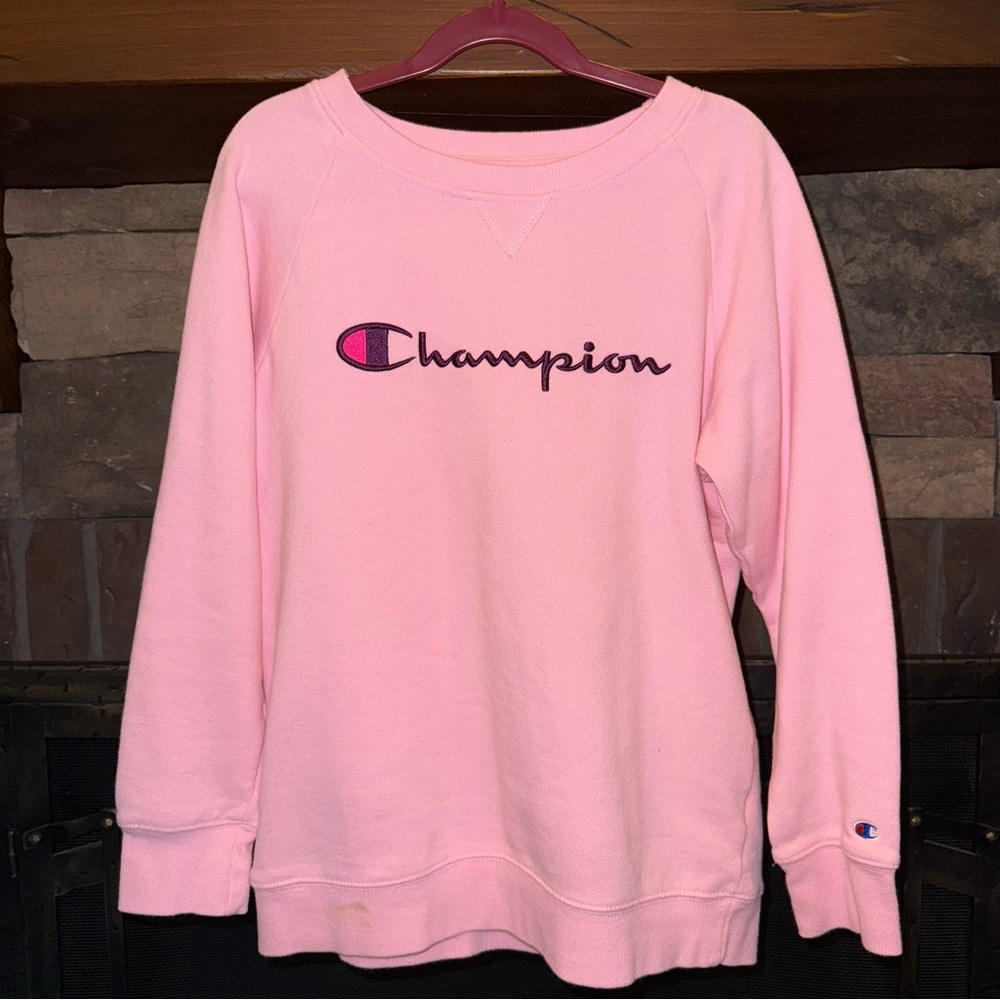 Champion Pink Crew Neck 3/4 Sleeve Relaxed Sweatshirt